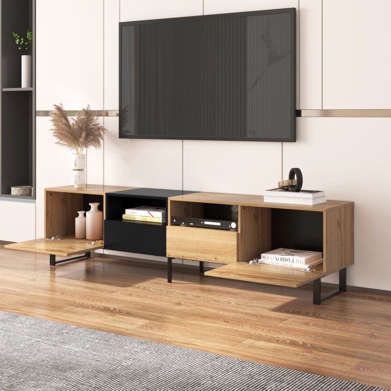 Moderner TV-Ständer mit schwarzem und holzfarbenem Design – geräumiger Stauraum, robuste Konstruktion