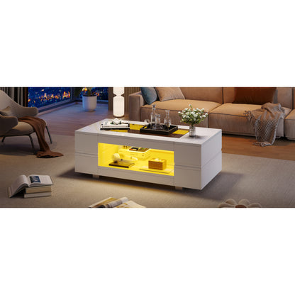 Weißer LED-Couchtisch mit Bluetooth-App-Steuerung, Kaffeetisch, Sofatisch, Wohnzimmertisch, geeignet für Party, Büro, Wohnzimmer