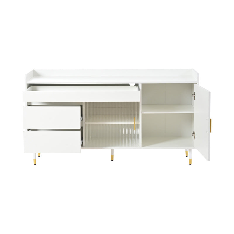Sideboard mit Glasschiebetüren und LED-Beleuchtung – Freistehende Kommode aus Holz, Weiß