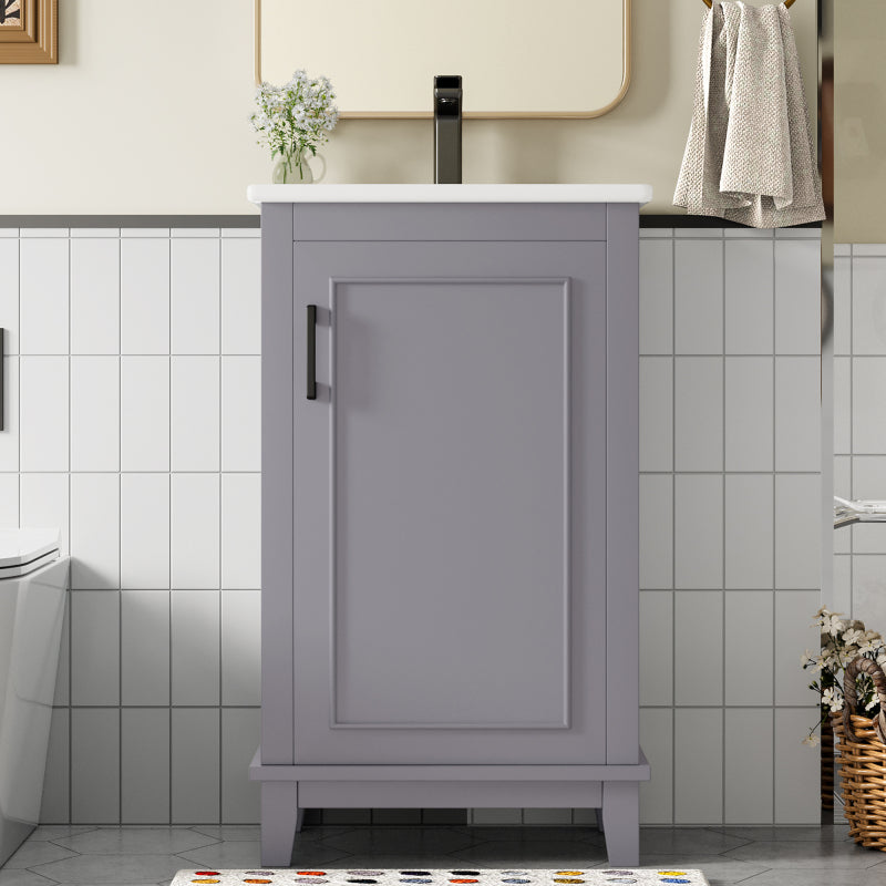 51x34x83cmBodenstehender Badezimmerschrank, Waschtisch, komplett lackiert, Türregale, verstellbare Regale, integriertes Keramikwaschbecken, geeignet für kleine Räume, Grau