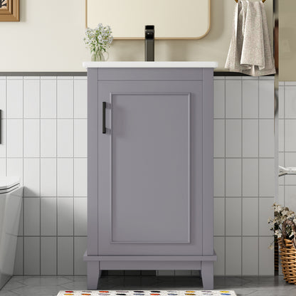 51x34x83cmBodenstehender Badezimmerschrank, Waschtisch, komplett lackiert, Türregale, verstellbare Regale, integriertes Keramikwaschbecken, geeignet für kleine Räume, Grau