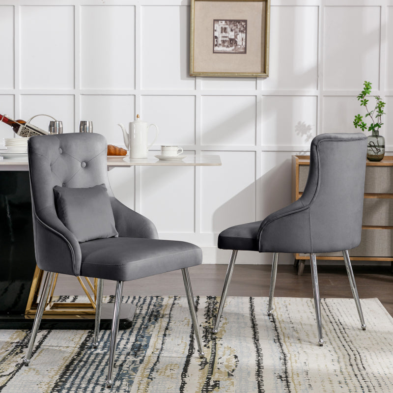 2er Set Esszimmerstuhl mit Knopfmuster, Moderner Loungesessel, Schlafzimmer-Wohnzimmerstuhl mit Lendenkissen, grau
