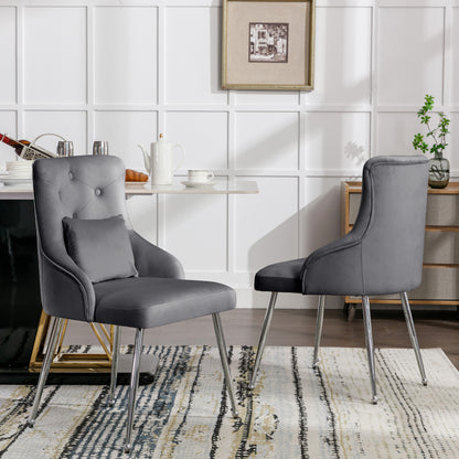 2er Set Esszimmerstuhl mit Knopfmuster, Moderner Loungesessel, Schlafzimmer-Wohnzimmerstuhl mit Lendenkissen, grau