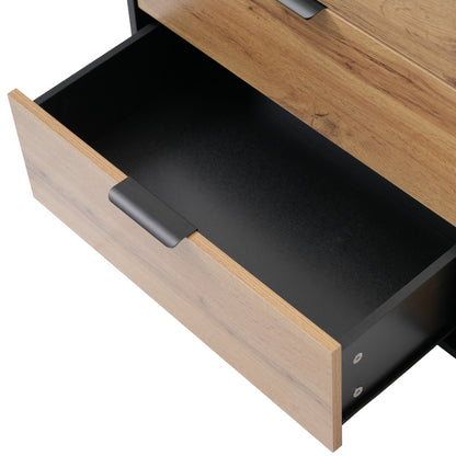 Kommode Sideboard aus Bernstein Glas, Sideboard mit Metallgriffen, Kommode mit 6 Schubladen und 2 Fächern , kippsicher, 120 x 40 x 80 cm, Eiche