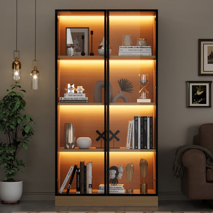 Glasvitrine, Eiche-Optik, 70×40×160 cm: LED-beleuchteter Vitrinenschrank mit gehärtetem Glas und Einlegeböden, ideal für Sammlungen, Bücher und Wein.