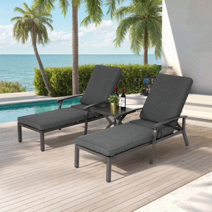 Lounge Patio Chair with Cotton Cushion, Adjustable Reclining Rust-Resistant Aluminum  Poolside Chaise Lounge Furniture, Waterproof Grey Cushion (1pc)