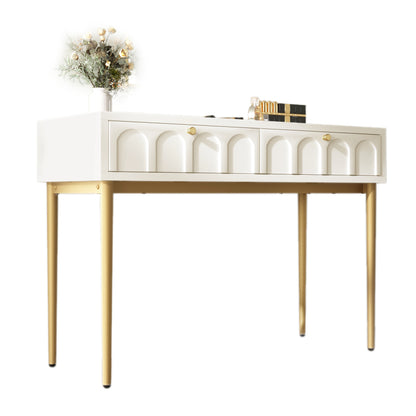 Schminktisch mit 2 Schubladen 76.5cm Höhe ,Kommode Schlafzimmer Highboard Weiss Sideboard Schubladenkommode Kommode für Schlafzimmer, Creme-Weiß -H76.5/B100/T45 cm