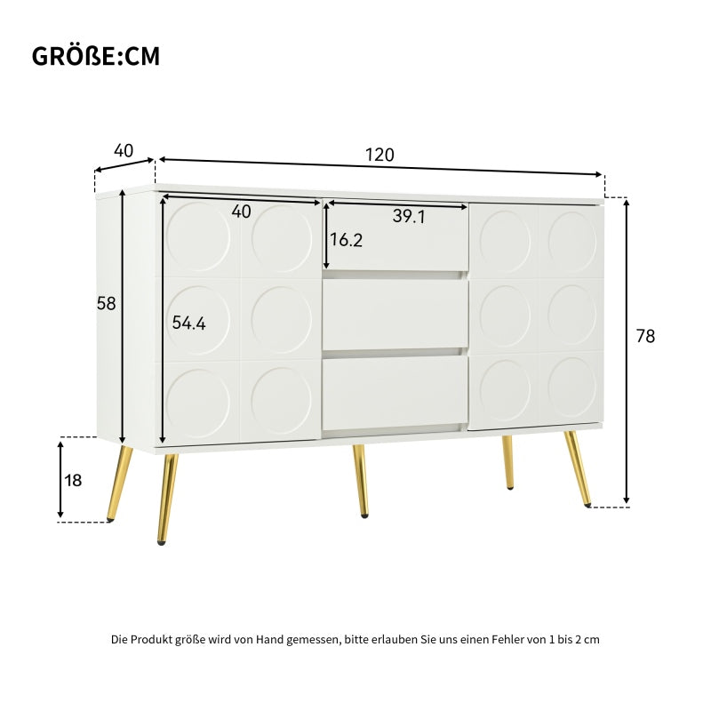 Kommode mit 3 Schubladen und 2 Türen, Kommodenschrank, für Schlafzimmer und Wohnzimmer, mit verstellbaren Regalen und Kippschutz, 120 x 40 x 78 cm, Weiß