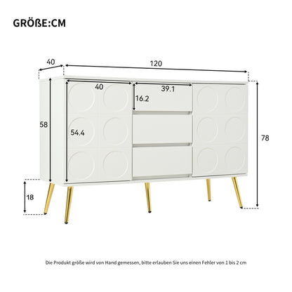 Kommode mit 3 Schubladen und 2 Türen, Kommodenschrank, für Schlafzimmer und Wohnzimmer, mit verstellbaren Regalen und Kippschutz, 120 x 40 x 78 cm, Weiß