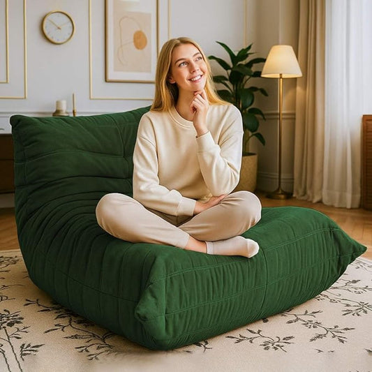 MMC-LVSE Ergonomischer Sitzsack aus Wildleder - 5-Punkt-Körperunterstützung & Multipurpose Design - Grün