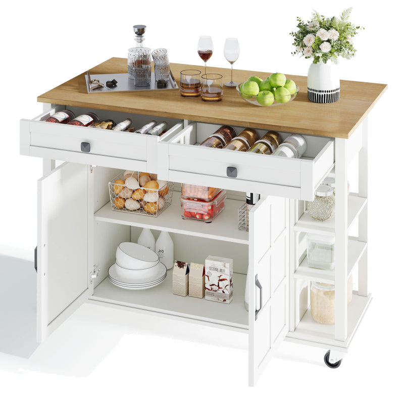 Multifunktionaler Küchenwagen mit klappbarer Arbeitsplatte, 120×65 cm erweiterbar, 2 Schubladen, geräumige Aufbewahrung, auf Rollen – Stilvoller Servierwagen für Küche, Esszimmer & Wohnzimmer