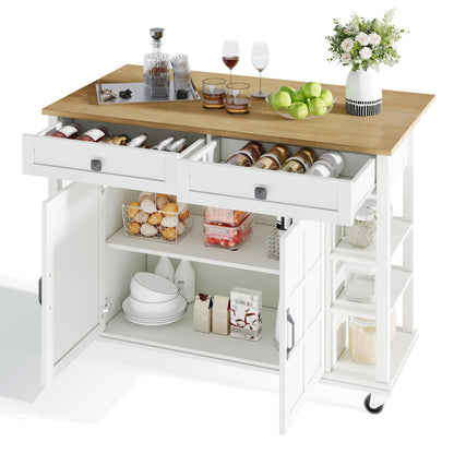Multifunktionaler Küchenwagen mit klappbarer Arbeitsplatte, 120×65 cm erweiterbar, 2 Schubladen, geräumige Aufbewahrung, auf Rollen – Stilvoller Servierwagen für Küche, Esszimmer & Wohnzimmer
