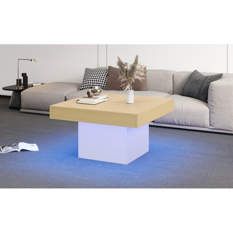 Kreativer LED-Couchtisch in Pilzform, 70x70x40 cm – Stilvoller, quadratischer Beistelltisch, 30 kg Tragkraft, modernes Design für Wohnzimmer