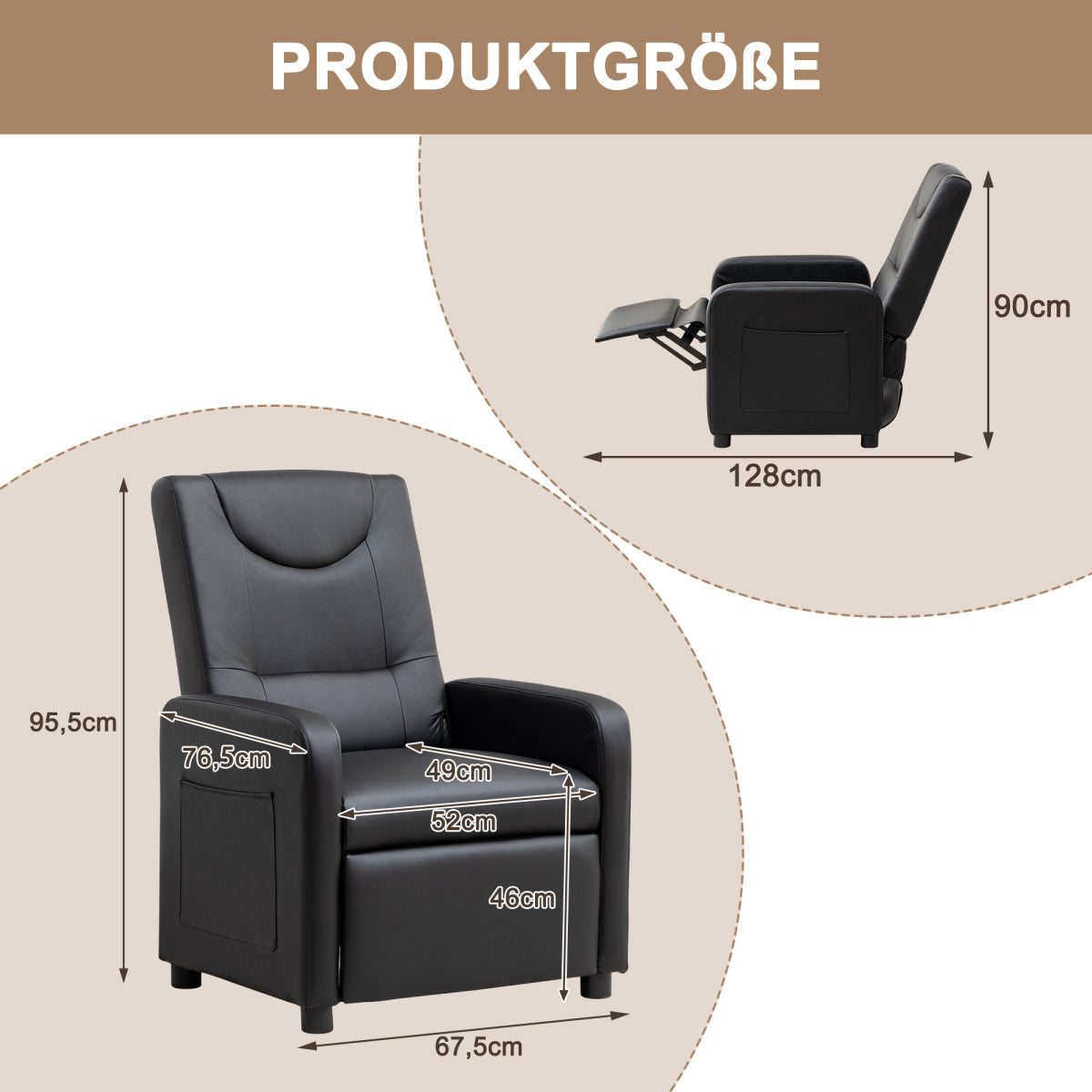 Fernsehsessel Relaxsessel Loungesofa mit Fußstütze Sessel Lehnstuhl Liegesessel Schwarz PU