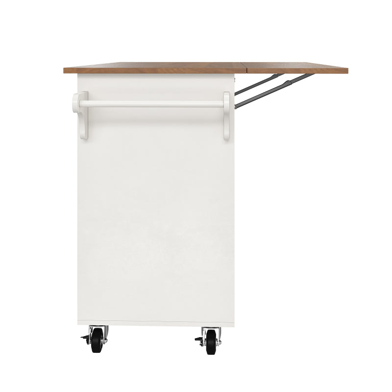 Küchenwagen, herausnehmbarer Esswagen mit offenen Ablagefächern, Handtuchhalter und Gewürzregal, verstellbare Trennwände, Küchenbuffet, Tischplatte mit Holzmaserung, weiß