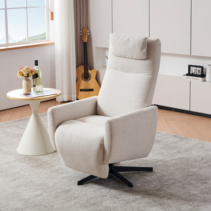 Bequemer Relaxsessel mit Liegefunktion – Chenille Fernsehsessel mit Fußstütze, drehbarer Stillsessel & Loungesessel für Wohnzimmer, modernes Sofa, Beige