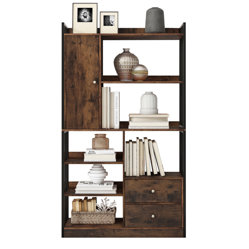 Bücherregal, 6 Regal Bücherregal mit mit Türen und  Schubladen industrielle Bücherregal, Stahlregal, antik braun