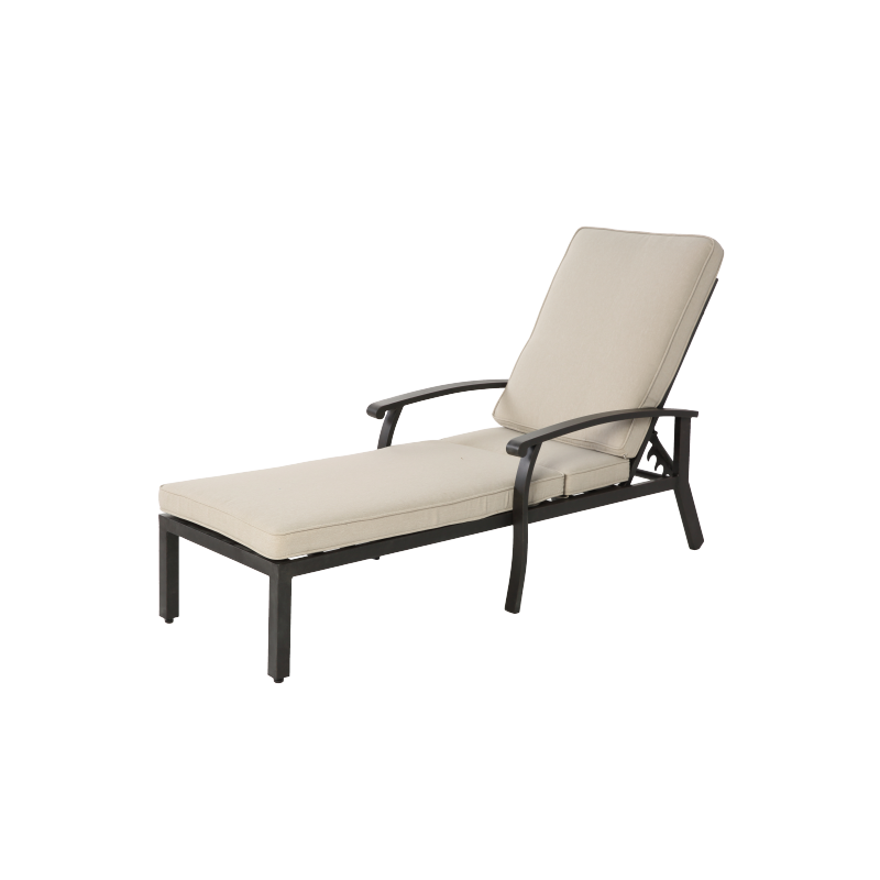 Lounge Patio Chair with Cotton Cushion, Adjustable Reclining Rust-Resistant Aluminum  Poolside Chaise Lounge Furniture, Waterproof Beige Cushion (1pc)
