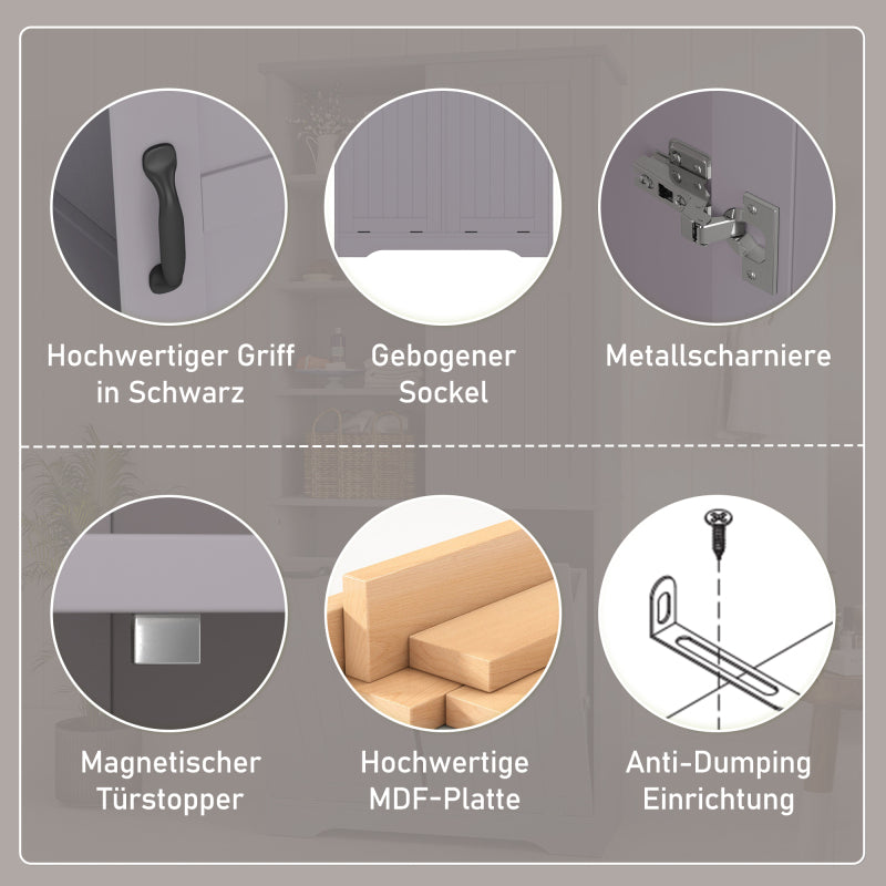78 x 35 x 172 cm Badezimmerschrank, feuchtigkeitsbeständige Farbe, doppelter Wäschekorb, vier offene Fächer, eine Tür, drei Fächer in der Tür, verstellbare Regale, viel Stauraum, Grau