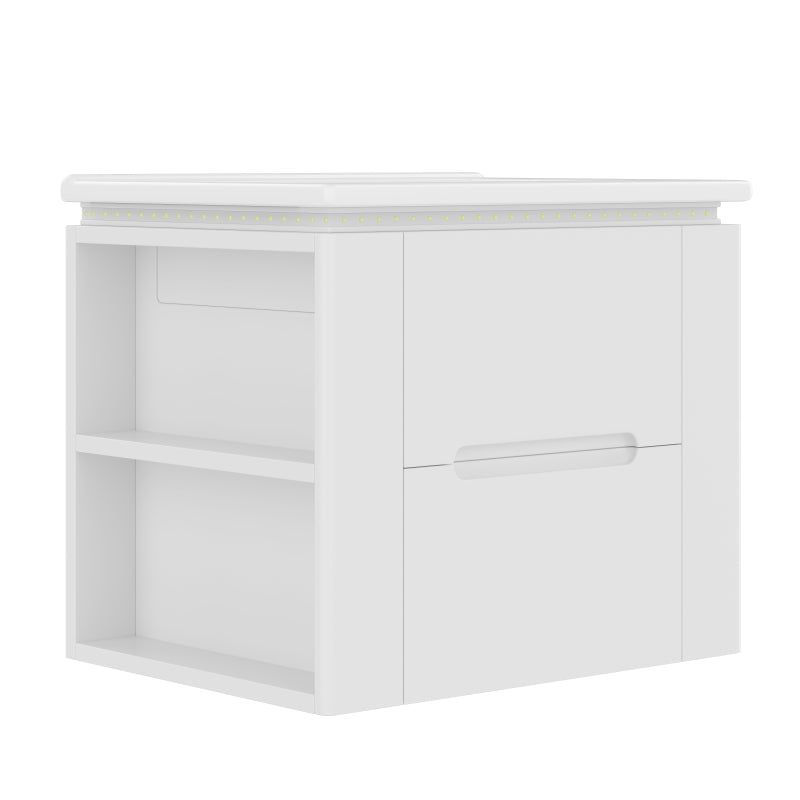 60x46x48.5cm wandhängend Badezimmerschränk, komplett lackiert, LED-Radarsensor-Beleuchtung, zwei Schubladen, leise Gleitschienen, Zwei seitliche Ablagen, Waschtisch, integriertes Waschbecken, weiß