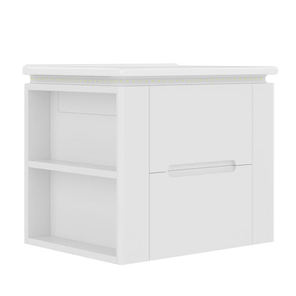 60x46x48.5cm wandhängend Badezimmerschränk, komplett lackiert, LED-Radarsensor-Beleuchtung, zwei Schubladen, leise Gleitschienen, Zwei seitliche Ablagen, Waschtisch, integriertes Waschbecken, weiß