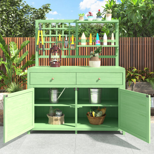 Holz Gartenschrank,Gartenschrank mit Regalen  Outdoor Schrank, Gartenschrank Geräteschuppen Terrassenschrank, Balkonschrank, Gerätehaus, Garten Möbel, Grün