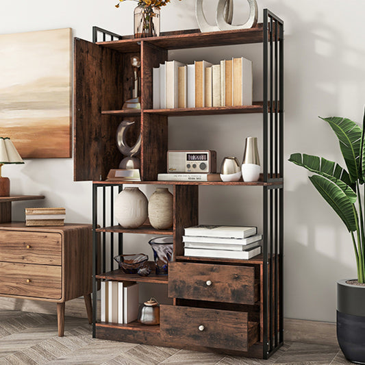 Bücherregal, 6 Regal Bücherregal mit mit Türen und  Schubladen industrielle Bücherregal, Stahlregal, antik braun