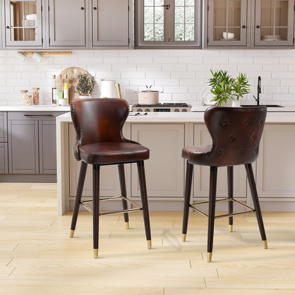 Barhocker 2er-Set eleganter Bistrostuhl mit Fußstütze und Rückenlehne, Braun