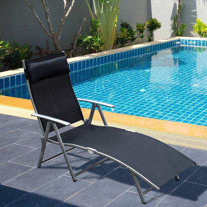Sonnenliege klappbar Gartenliege mit Kissen, Metall und Stoff Schwarz für Strand und Terrasse