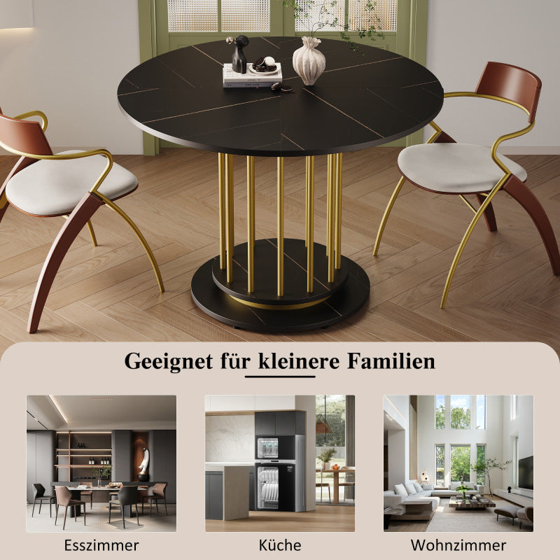 Runder Esstisch mit Marmoroptik Modernes Design mit Metallgestell, Schwarz+Gold