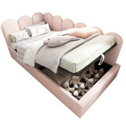 Polsterbett Daybett,Tagesbett Schlafsofa mit hydraulischem Stauraum, Kinderbett mit Metall-Lattenrost, Samt, Rosa, ohne Matratze