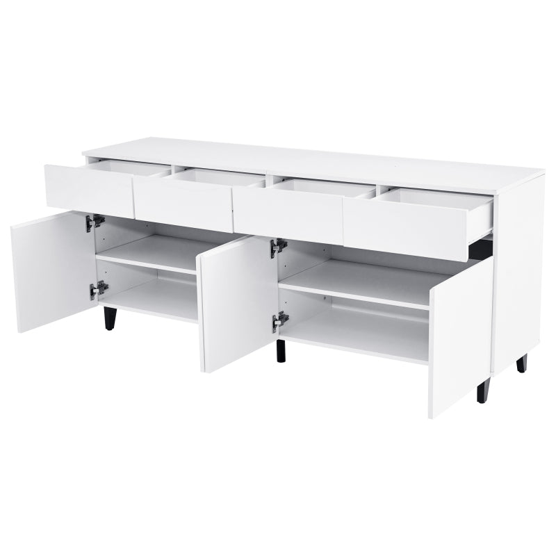 Hochglanz Sideboard, Kommoden,Highboard, Schubladenkommoden mit 4 Schubladen2 Türen und höhenverstellbaren Regalböden, weiß