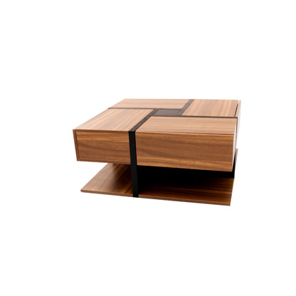 Couchtisch, Tisch mit 4 Schubladen, einzigartige Farbabstimmung und Liniendesign, Stauraum unten. 78*78*36cm