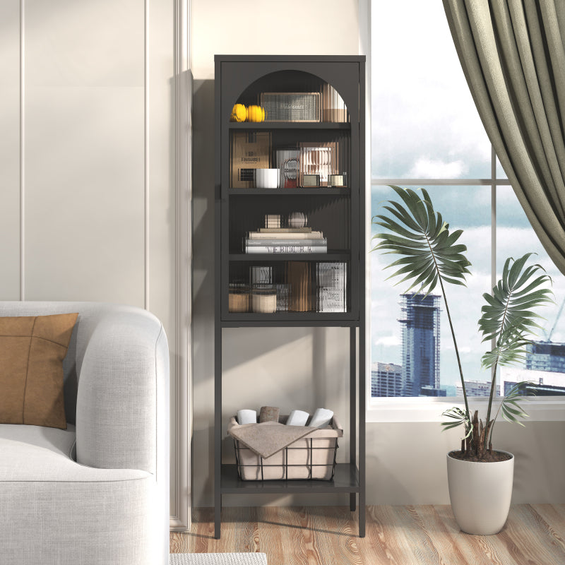 Metall Glas Tür Schaukasten Speicher Schrank – 5-Stufen Würfel Bücherregal Speicher Schrank mit 3 einstellbaren Regalen. Für Küche, Esszimmer, Wohnzimmer, Bad, Home-Office, eisenha, H160cm×B50cm×T35cm