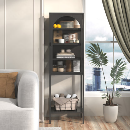 Metall Glas Tür Schaukasten Speicher Schrank – 5-Stufen Würfel Bücherregal Speicher Schrank mit 3 einstellbaren Regalen. Für Küche, Esszimmer, Wohnzimmer, Bad, Home-Office, eisenha, H160cm×B50cm×T35cm