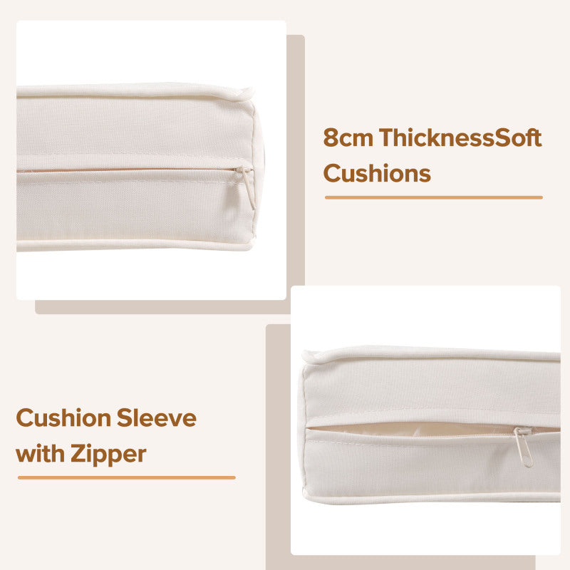 Gartenlounge-Set, Gartenmöbel-Set, Mit Eisenrahmen und beigem Seil, Gartenmöbel aus gewebtem Seil für den Außenbereich, Beige, Zwei Sessel, zwei 2-Sitzer-Sofas und zwei Tische (alle Kissen inklusive)