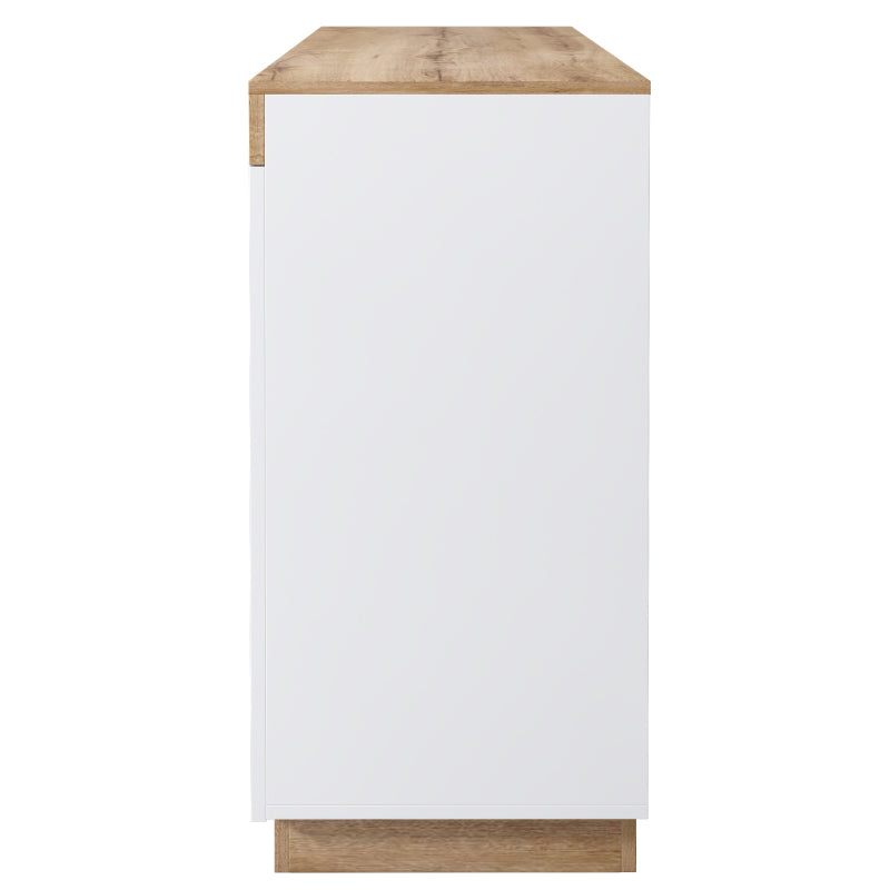 Kommode mit 3 Schubladen und 2 Türen, Schließfach,Funktion von Aufbewahrung, für Schlafzimmer und Wohnzimmer, E1-Spanplatte, weiß+oak