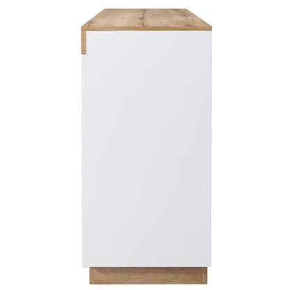 Kommode mit 3 Schubladen und 2 Türen, Schließfach,Funktion von Aufbewahrung, für Schlafzimmer und Wohnzimmer, E1-Spanplatte, weiß+oak