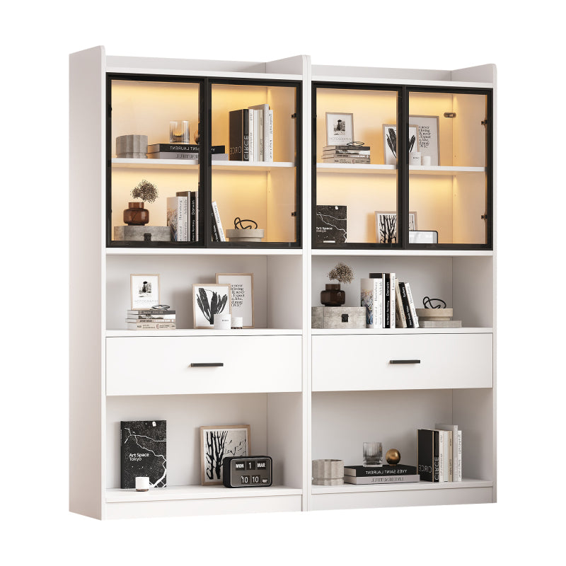 Curio Vitrine mit Licht, 16 Farben Licht, Sammlerstücke Schrank Display Regal, Bücherregal Vitrine für Wohnzimmer, weiß, schwarzer Fenste