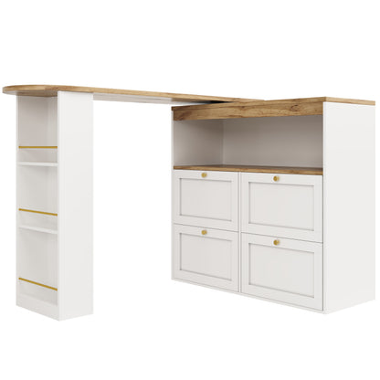 360° drehbarer Stehtisch (Korpus 105 x 39 x 102 cm) mit 4 Schubladen und offenen Ablagen, geeignet für Esszimmer/Arbeitszimmer/Wohnzimmer, weiß