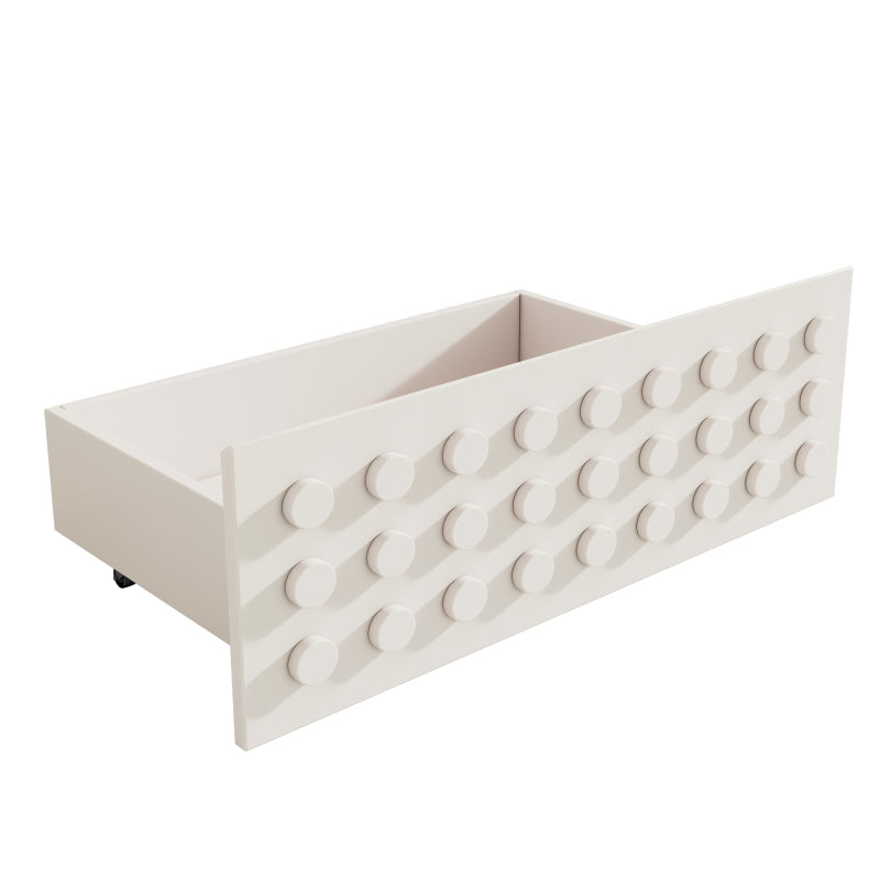 Holzbett Einzelbett 90x200 cm, Kinderbett Jugendbett mit Kreativem Block Design, Massivholz Bettgestell mit Lattenrost, mit Schubladen & Unterm Bett Stauraum, Weiß, Ohne Matratze