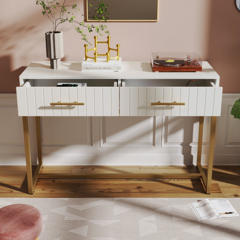 Schminktisch mit 2 Schubladen 75cm Höhe ,Kommode Schlafzimmer Highboard Weiss Sideboard Schubladenkommode Kommode für Schlafzimmer, Weiß -H75/B100/T45 cm