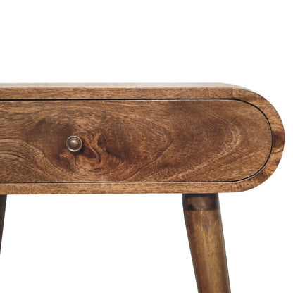 Mini London Konsolentisch aus massivem Mangoholz – Grau/Kastanie, 1 Schublade & Ablage, Handgefertigt, Bronze-Gestell, 60x30x78 cm
