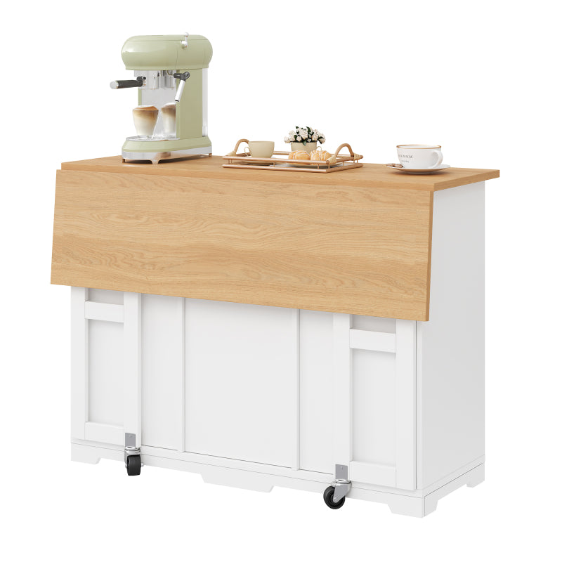 Küchenwagen, mobiler Servierwagen, Kücheninsel mit Schublade, Küchenschrank mit Haustierfressnapf/Haustieressbereich, 120*70*90cm, weiß