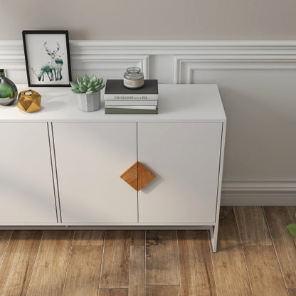 Massivholz-Sideboard mit speziell geformten quadratischem Griff, 4 Türen und doppeltem Stauraum
