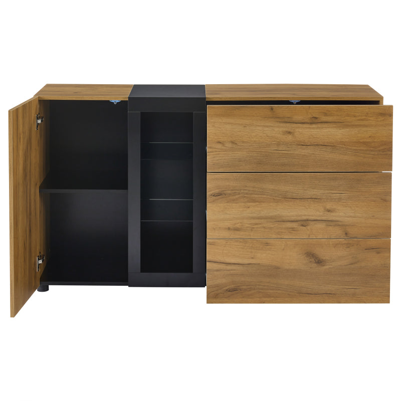Sideboard, Modernes Anrichte Schrank Buffetschrank Sideboard mit 3 Schubladen,Accent Konsolentisch-Aufbewahrungsschrank mit Glas, Breite 140 cm