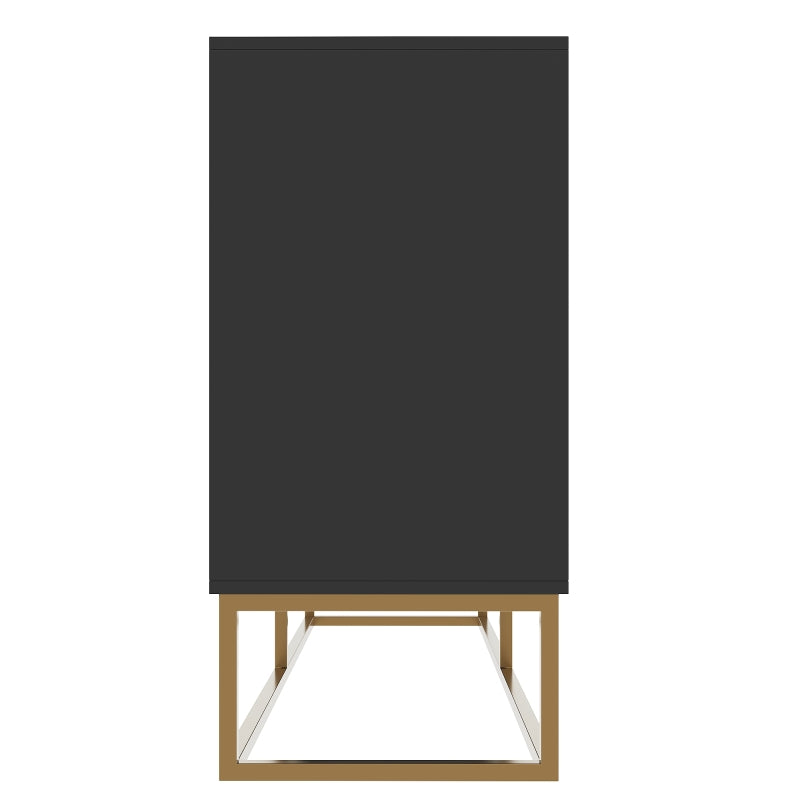 Esszimmerschrank (140×40×83cm), Esszimmer-Wohnzimmer-Aufbewahrungsschrank, einzigartiges Design, Schranktürdesign, freistehender Schrank, Minimalistisches Sideboard,Rundzugring Schranktür,Schwarz