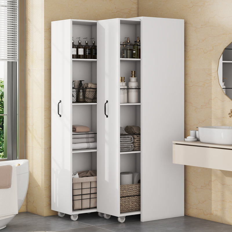 Erweiterbares Bücherregal mit Rollen – 4 Ebenen, Links und rechts austauschbar, MDF, 20 kg Tragkraft pro Ebene, leise Lenkrollen, weiß