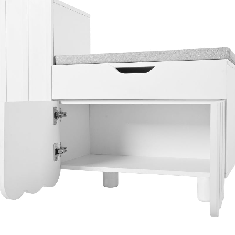 Moderner 3-Türen-Schuhschrank mit Schublade & Sitzpolster, Stilvolle Schuhbänke für Flur und Eingangsbereich, Weiß