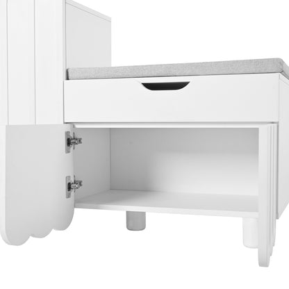 Moderner 3-Türen-Schuhschrank mit Schublade & Sitzpolster, Stilvolle Schuhbänke für Flur und Eingangsbereich, Weiß